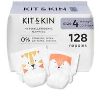Kit & Kin Premium Baby Nappies Size 4 | 9-14 kgs / 20-31 lbs | Pack of 128 Nappies | Plant-Based Materials On Baby's Skin | Hypoallergenic | Superior up to 12 Hour Leak Protection