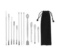 Kit of 12 Stainless Steel Laboratory Spatulas with Long Handle for Experiments and Reagents, Including a Fabric Bag for Easy storage.