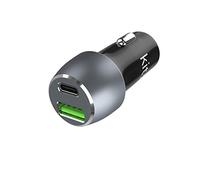 Kit Premium Universal In-Car USB-C and USB-A Dual Charger - USB-C PD 27 W Port and USB-A Qualcomm 3.0 - High Power Fast Charger for Mobile Phones, Tablets and other Devices - Space Grey