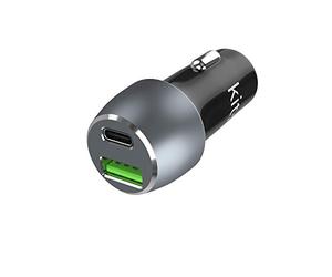 Kit Premium Universal In-Car USB-C and USB-A Dual Charger - USB-C PD 27 W Port and USB-A Qualcomm 3.0 - High Power Fast Charger for Mobile Phones, Tablets and other Devices - Space Grey