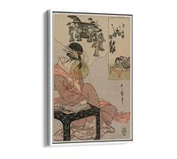 Kitagawa Utamaro Courtesan Dreaming of a Marriage Procession Canvas Floater Frame Print Picture Art - White Frame 20 inch wide x 30 inch high