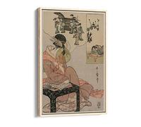 Kitagawa Utamaro Courtesan Dreaming of a Marriage Procession Canvas Floater Frame Print Picture Art - Light Oak Frame 8 inch wide x 12 inch high