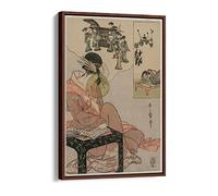 Kitagawa Utamaro Courtesan Dreaming of a Marriage Procession Canvas Floater Frame Print Picture Art - Walnut Frame 8 inch wide x 12 inch high