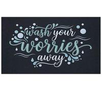 KITAIOPT Low Profile Indoor Doormat with Wash Your Worries Away Script, 3mm Ultra Thin Non-Slip Rubber Backing Mat for Bathroom and Spa Doorway, Modern Water Wave Typography Home Décor
