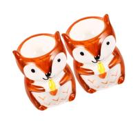 KITANDOVE 2pcs Cute Ceramic Fox Egg Cups for Boiled Eggs Porcelain Stand Holders for Breakfast Brunch Light Brown Kitchen Utensils Creative Home Decor