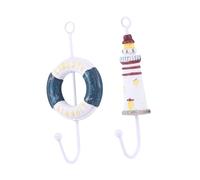 KITANDOVE 3pcs Mediterranean Style Wooden Hook Wall Hanger Nautical Decor for Home Vintage Design Sailboat Lighthouse Swimming Circle for Wardrobe Kitchen Bathroom Storage