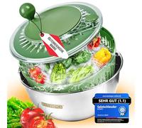 KITAPO Salad Spinner Stainless Steel with Crank Drive [2 in 1 Serving Bowl] 4.5 L [Water Outlet, Dishwasher Safe, Non-Slip] Salad Spinner Fruit Spinner High Quality Salad Spinner Large