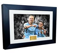 Kitbags & Lockers 12x8 A4 Erling Haaland Phil Foden Hat-tricks Manchester City vs Utd Autographed Signed Photo Photograph Picture Frame Football Soccer Poster Gift Gold