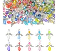 KitBeads 100Pcs 10 Style Faceted Angel Wing Charms Colorful Teardrop Fairy Angels Pendant Charm for Jewelry Making Necklaces Earrings Crafts Bulk