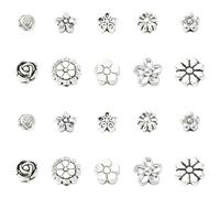 KitBeads 100Pcs 10 Styles Tibetan Flower Beads Antique Silver Floral Beads Daisy Rose Flower Spacer Beads for Jewellery Making Bracelets Crafts Bulk