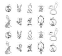 KitBeads 100pcs 10 Styles Tibetan Rabbit Charms Antique Silver Easter Bunny Charms Cute Pet Animal Charms for Bracelet Earring Jewelry Making
