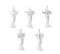 KitBeads 100Pcs 5 Styles White Angel Charms Imitation Pearl Bead With Flower Caps Dangle Fairy Angel Wing Charms for Jewelry Making Earrings Crafts