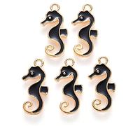 KitBeads 100pcs Enamel Sea Horse Charms Alloy Black Hippocampus Marine Life Ocean Animal Charms for Jewellery Making Bracelets Bulk