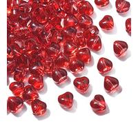KitBeads 100pcs Lampwork Red Heart Beads Mini Ruby Red Heart Shaped Beads Valentine's Day Glass Heart Beads for Jewelry Making Bracelets Bulk