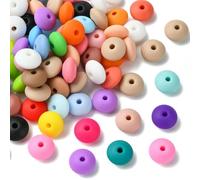 KitBeads 100Pcs Random 11.5mm Abacus Silicone Beads Pastel Colour Flat Round Rondelle Beads Focal Lentil Beads for Jewellery Making Keychain Crafts Bulk
