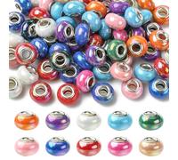 KitBeads 100Pcs Random 14mm European Beads Large Hole Rondelle Beads AB Colour Resin Porcelain Round Beads for Pens Hair Bracelets Jewellery Making Crafts