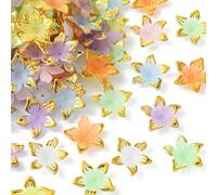 KitBeads 100pcs Random Acrylic Flower Bead Caps 5-Petal Lily Beads Golden Edge Floral Bead End Caps for Jewellery Making Bracelets Necklace Crafts Bulk