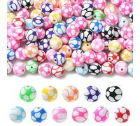 KitBeads 100Pcs Random Football Polymer Clay Beads 8mm Colorful Bubblegum Sport Ball Bead for Crafts Bracelet Earring Necklace Jewelry Making