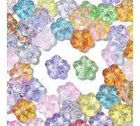 KitBeads 100pcs Random Glass Flower Beads Transparent Lampwork Floral Beads 5-Petal Colorful Hibiscus Beads for Jewellery Making Bracelets Bulk