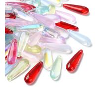 KitBeads 100Pcs Random Glass Teardrop Charms Dangle Colourful Long Teardrop Charms for Jewellery Making Bracelets Earrings Necklaces Crafts