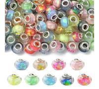 KitBeads 100Pcs Random Resin European Bead Rainbow Colour Round Rondelle Spacer Large Hole Beads for Jewellery Making Bracelets Necklaces Crafts Bulk