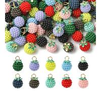 KitBeads 100Pcs Random Round Bayberry Charms Colorful Berry Ball 3D Fruit Charms for Bracelets Necklaces Earrings Jewelry Making Crafts