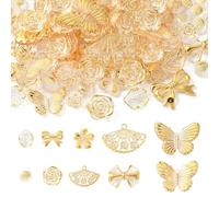 KitBeads 100Pcs Random Transparent Acrylic Beads Rose Flower Beads Baroque Bow Butterfly Beads for Jewellery Making Keychains Bracelets Decoration Bulk