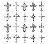 KitBeads 100pcs Tibetan Cross Charms Mixed Styles Jesus Christ Gothic Rose Skull Hollow Crucifix Charms for Jewellery Making Bracelets Bulk
