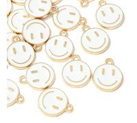 KitBeads 100pcs White Smiling Face Charms Enamel Flat Round Happy Face Charms Facial Expression Cute Smile Face Charms for Jewelry Making Bulk