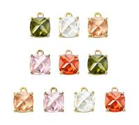 KitBeads 10Pcs 5 Colors Brass Cubic Zirconia Charms Tiny Square Cube Birthstone Charms for Jewelry Making Necklaces Bracelets Earrings Crafts