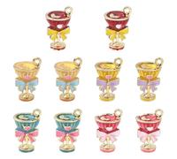 KitBeads 10Pcs 5 Colors Golden Enamel Cup with Bowknot Charms Alloy Drink Juice Goblet Cocktail Charm for Jewelry Making Necklace Crafts