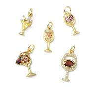 KitBeads 10Pcs 5 Styles Cocktail Cubic Zirconia Pendants Brass Gold Plated Wine Goblet Drink Charms with Jump Ring for Crafts Bracelet Necklace Jewellery Making
