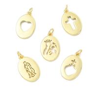 KitBeads 10Pcs 5 Styles Oval Religious Brass Hollow Out Charm Pendants Beautiful Oval Charms for Jewellery Making Bracelet Necklace Earrings DIY Crafts