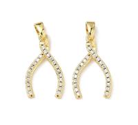 KitBeads 10Pcs Brass Wishbone Shaped Charms Zirconia Good Luck Wish Charms for DIY Earring Bracelet