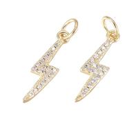 KitBeads 10Pcs Cubic Zirconia Cute Lightning Bolt Charms Brass Weather Flash Thunder Golden Color Pendants for Jewelry Making Bracelets Earrings Necklace Bulk