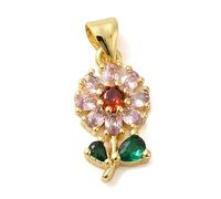 KitBeads 10pcs Cubic Zirconia Flower Charms 18K Gold Plated Pink Floral Charms Spring Crystal Sunflower Charms for Jewelry Making Bulk