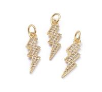 KitBeads 10Pcs Cubic Zirconia Lightning Bolt Charms Brass Weather Flash Thunder Golden Color Pendants for Jewelry Making Bracelets Earrings Necklace Bulk