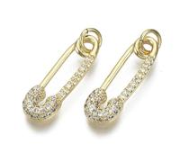 KitBeads 10pcs Cubic Zirconia Safety Pin Charms 18k Real Gold Plated Sewing Charms CZ Brooch Safety Pin Charms for Jewellery Making Necklace Earrings Bulk