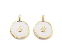 KitBeads 10Pcs Enamel Flat Round with Paw Print Charms Brass Animal Cartoon Cat Dog Paw Pendants for Jewelry Making Bracelets Earrings Necklace Bulk