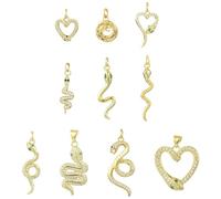 KitBeads 10Pcs Gold Plated Snake Charms Brass Animal Cubic Zirconia Heart Snake Charms for Bracelets Jewellery Making Earrings Necklaces Crafts