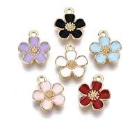 KitBeads 10pcs Random Enamel Colorful Flower Charms - Five Petal Floral Charms, Cherry Blossom, Little Flowers for Jewellery Making Bracelets - Bulk