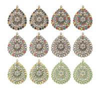 KitBeads 12Pcs 6 Colors Boho Charms Antique Bronze Filigree Enamel Teardrop Charm Pendants for Jewelry Making Bracelets Necklaces Crafts