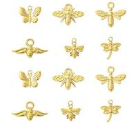 KitBeads 12Pcs 6 Styles Butterfly Dragonfly Charms Stainless Steel Insect Golden Flying Animal Charms for Jewelry Making Necklaces Bracelets Crafts