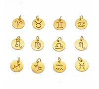 KitBeads 12Pcs Zodiac Sign Charms with Jump Rings Flat Round Stainless Steel Constellations Pendants for Jewelry Making Bracelet Necklace DIY Gifts