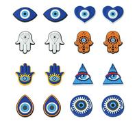 Kitbeads 16Pcs 8 Styles Evil Eye Silicone Beads Blue Eye Focal Beads Jewish Hand Triangle Heart Rubber Beads for Jewellery Making Keychains Pens Crafts Bulk