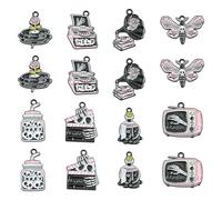 KitBeads 16Pcs 8 Styles Ghost Skull Charms Enamel Gothic Butterfly Charms TV Telephone Music Black Charms for Jewellery Making Bracelets Earrings Necklaces