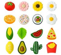 KitBeads 16pcs Spring Silicone Beads Colourful Rubber Flower Food Beads Cartoon Pizza Watermelon Cactus Sunflower Focal Beads for Pens Crafts