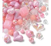 KitBeads 180pcs Random Acrylic Pink Assorted Beads Mixed Random Styles Candy Colour Pastel Plastic Bowtie Heart Round Beads for Jewellery Making Bulk