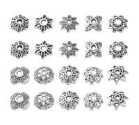 KitBeads 200pcs 10 Styles Tibetan Flower Bead End Caps Antique Silver Floral Spacer Bead Caps Bali Style Bead Caps for Jewellery Making Bracelets Bulk