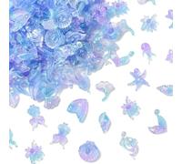 KitBeads 200Pcs Gradient Mermaid Fishtail Nail Charms Blue Purple Luminous Marine Fish Seashell Resin Cabochons for Nail Art Decoration Accessories